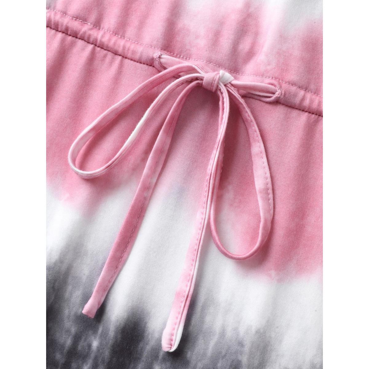 Plus Size Supersoft Tie-Dye Drawstring Midi Dress Multicolor Women Playful V-neck Short sleeve Curvy BloomChic 18-20/2X Product Image