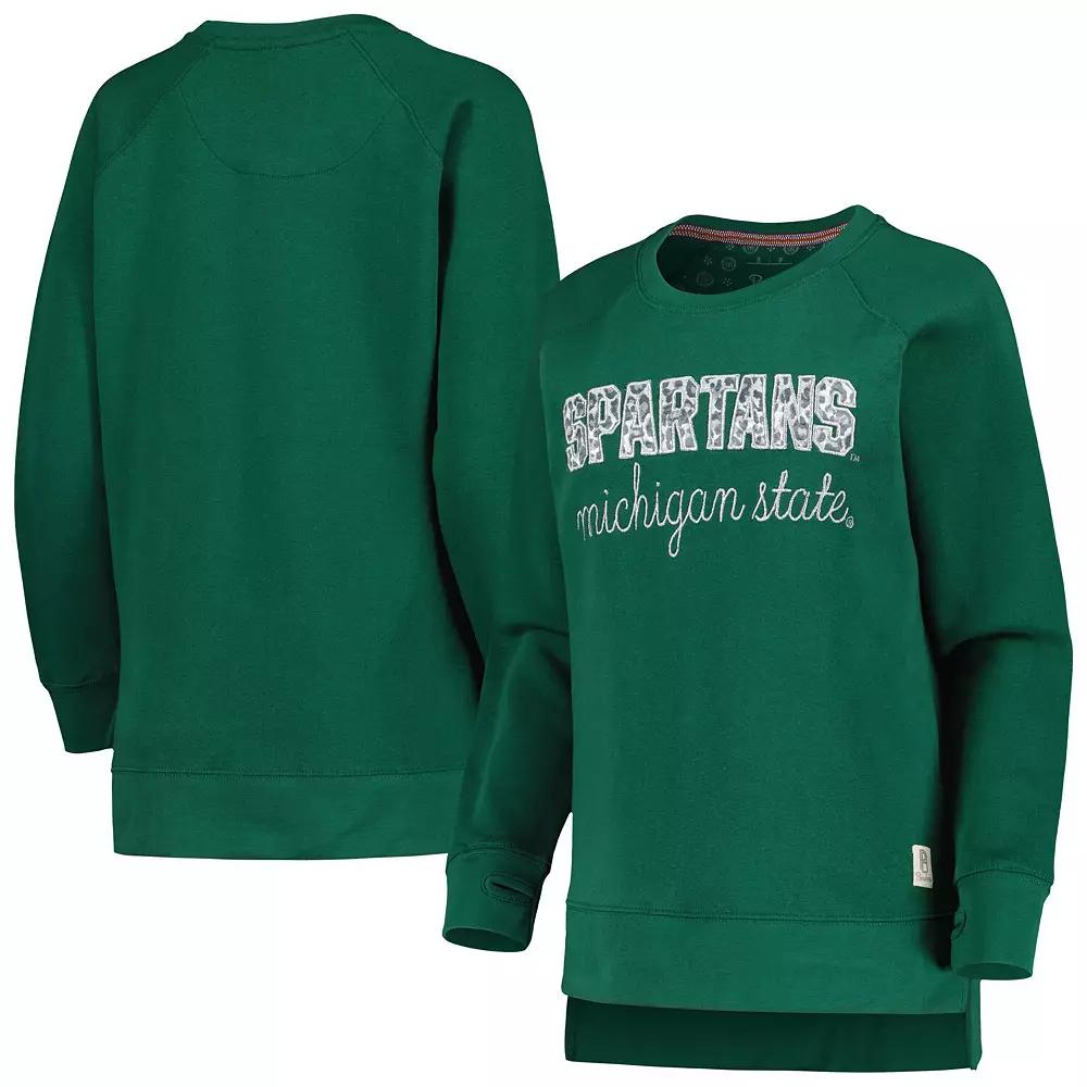 Women's Pressbox Green Michigan State Spartans Steamboat Animal Print Raglan Pullover Sweatshirt,  Product Image