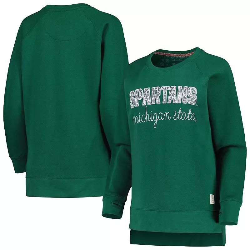 Women's Pressbox Green Michigan State Spartans Steamboat Animal Print Raglan Pullover Sweatshirt,  Product Image