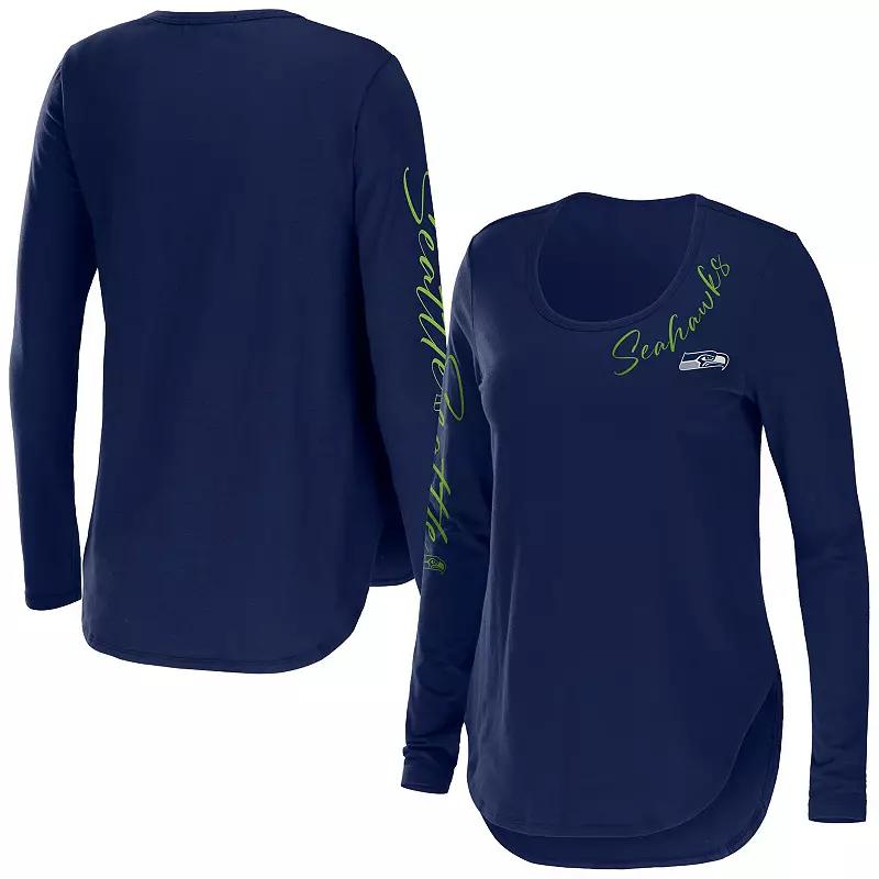 Women's WEAR by Erin Andrews College Navy Seattle Seahawks Team Scoop Neck T-Shirt,  Product Image