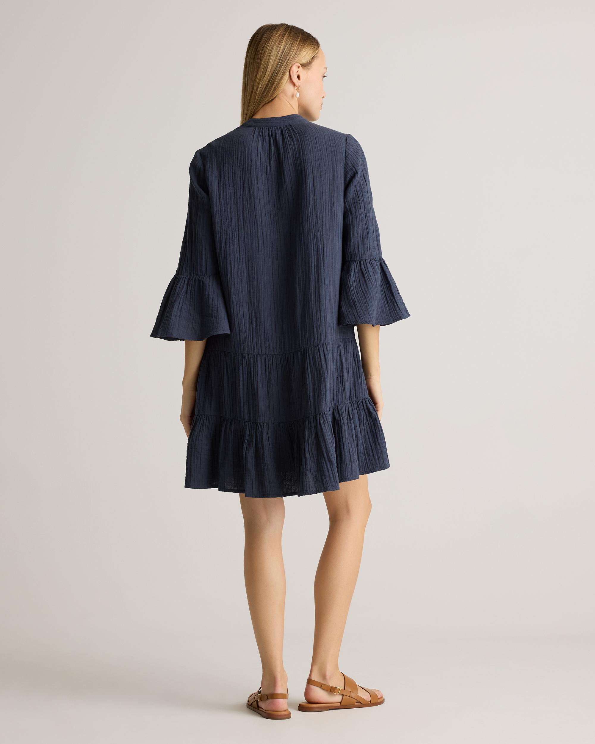 Quince | Women's Gauze Long Sleeve Tiered Mini Dress Organic Cotton Product Image