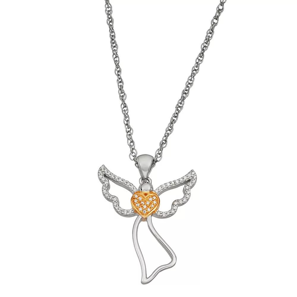 Jewelexcess Two Tone 1/6 Carat T.W. Diamond Angel Pendant Necklace, Women's, Size: 18" Product Image