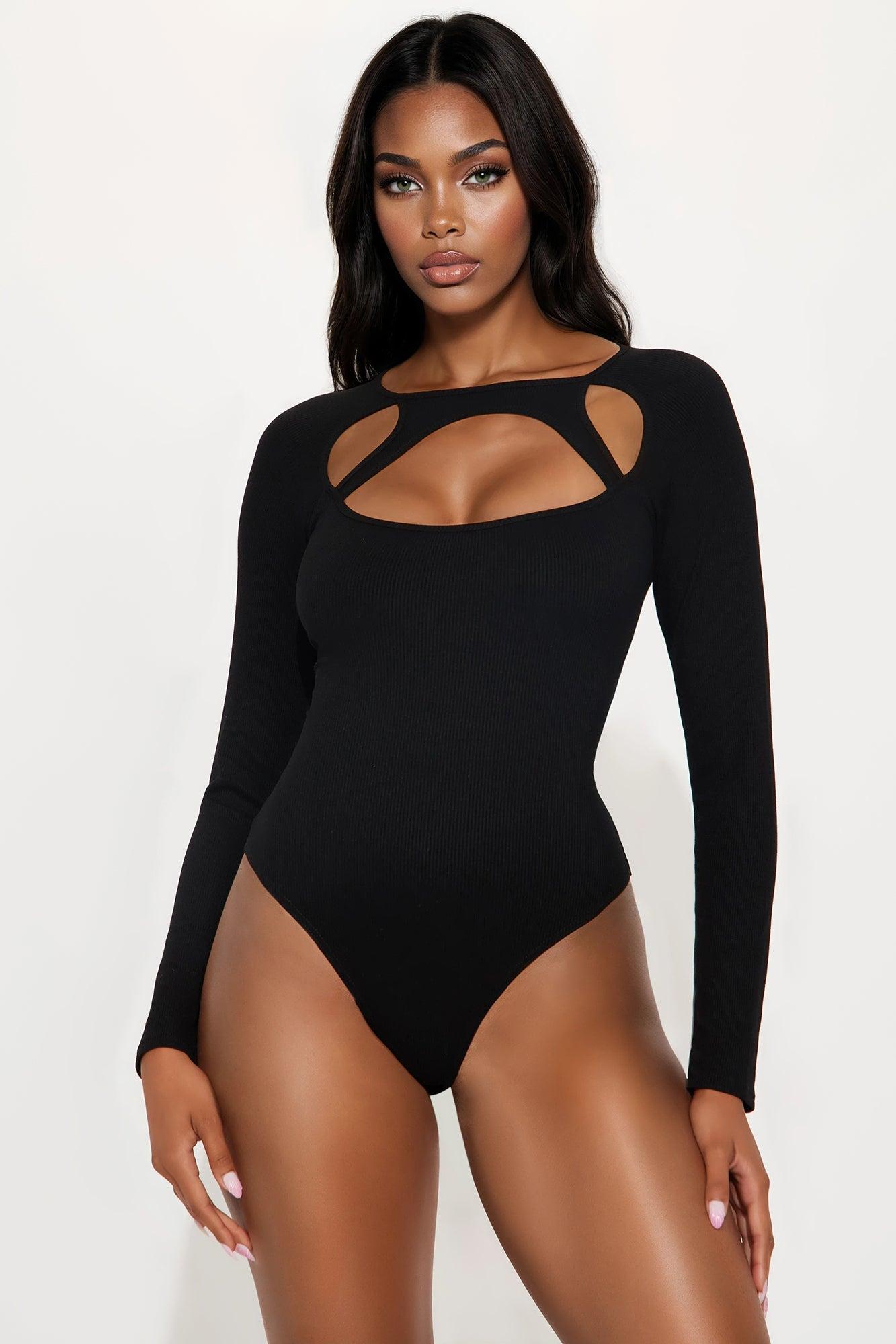Kaz Ribbed Long Sleeve Cut Out Bodysuit - Black Female Product Image