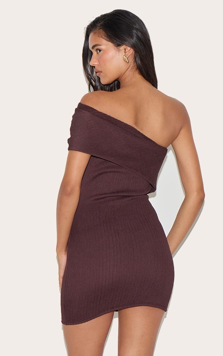 Chocolate Textured One Shoulder Bardot Bodycon Dress Product Image