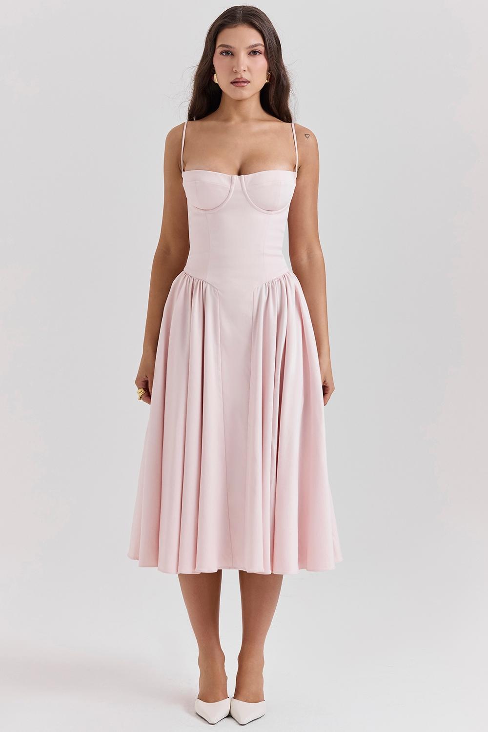 Samaria  ballerina pink twill corset midi dress Product Image