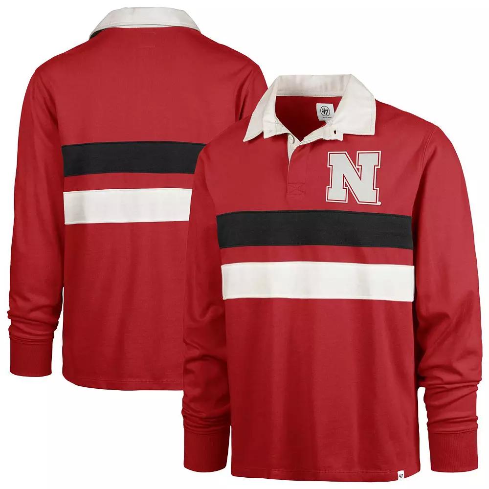 Men's '47 Scarlet Nebraska Huskers Clubhouse Knox Thames Long Sleeve Rugby Polo,  Product Image