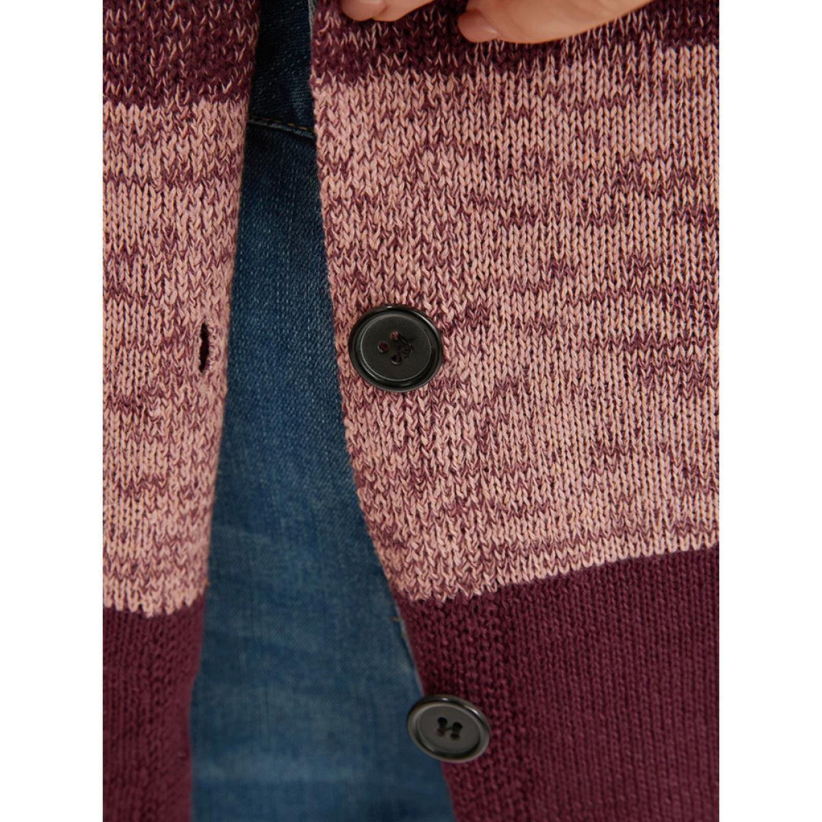 Plus Size Colorblock Contrast Pointelle Knit Button Front Heather Cardigan RedViolet Women Casual Loose Long Sleeve Dailywear Cardigans BloomChic 28/5X Product Image