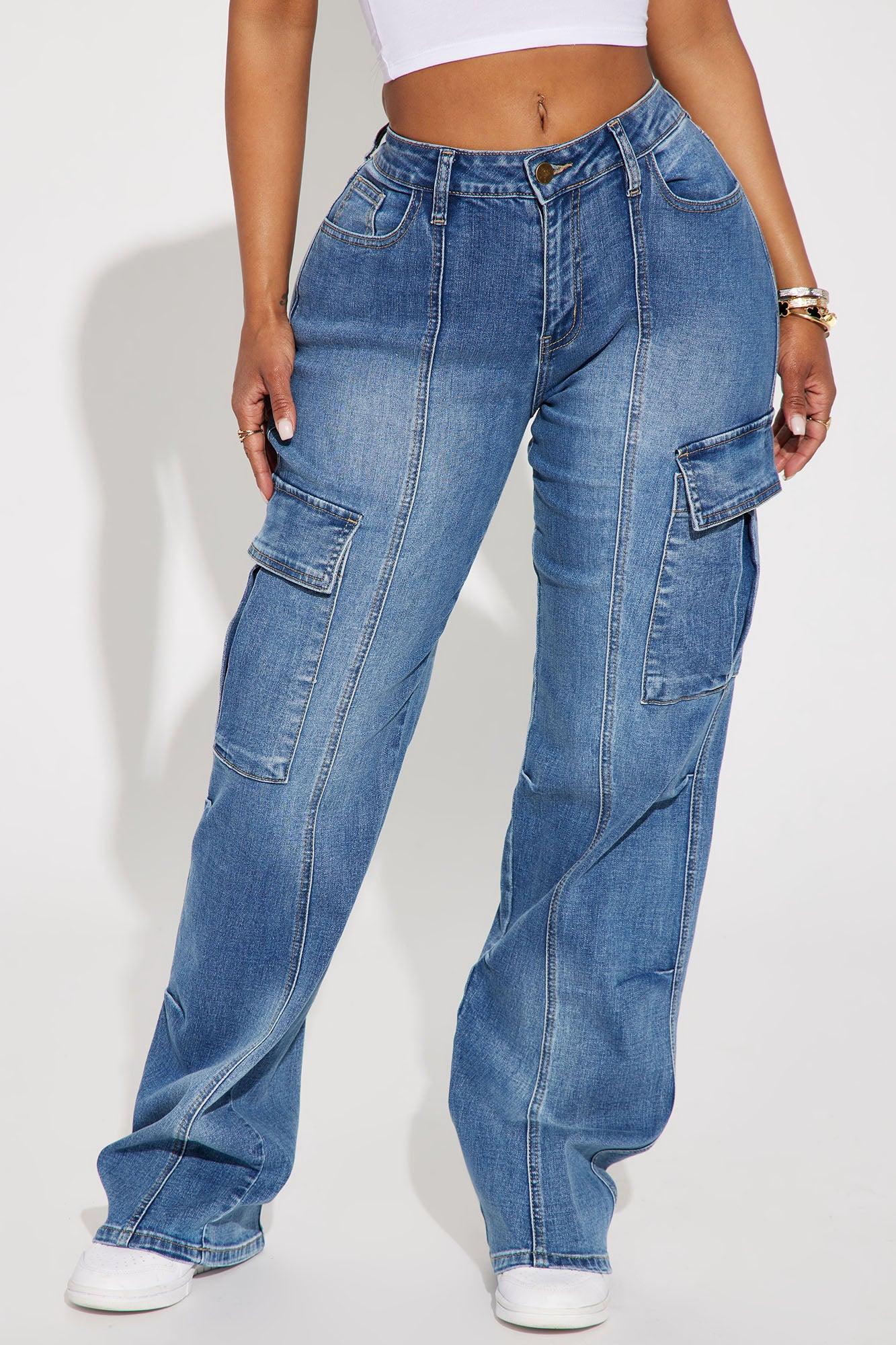 Say It Now Stretch Straight Leg Cargo Jeans - Dark Wash Product Image