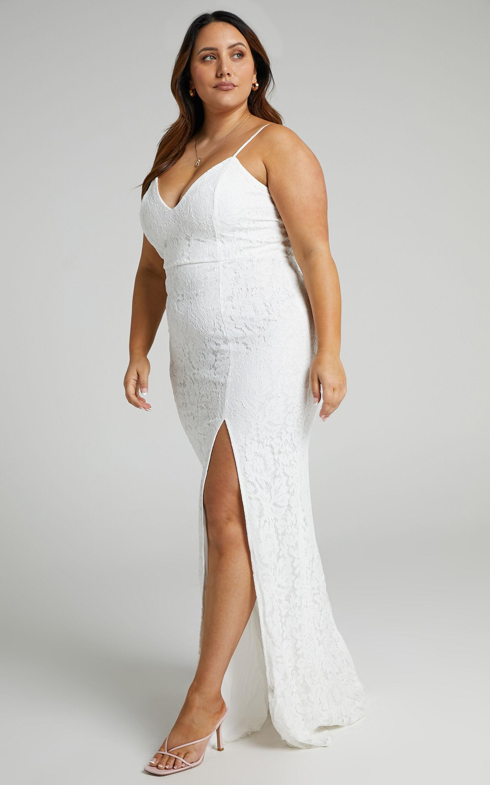 Always Extra Maxi Dress - Thigh Split Dress in White Lace Product Image