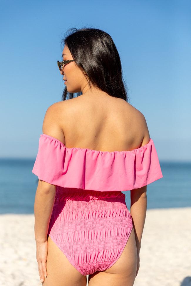 Resort Radiance Pink Smocked Off The Shoulder One Piece Swimsuit FINAL SALE Product Image