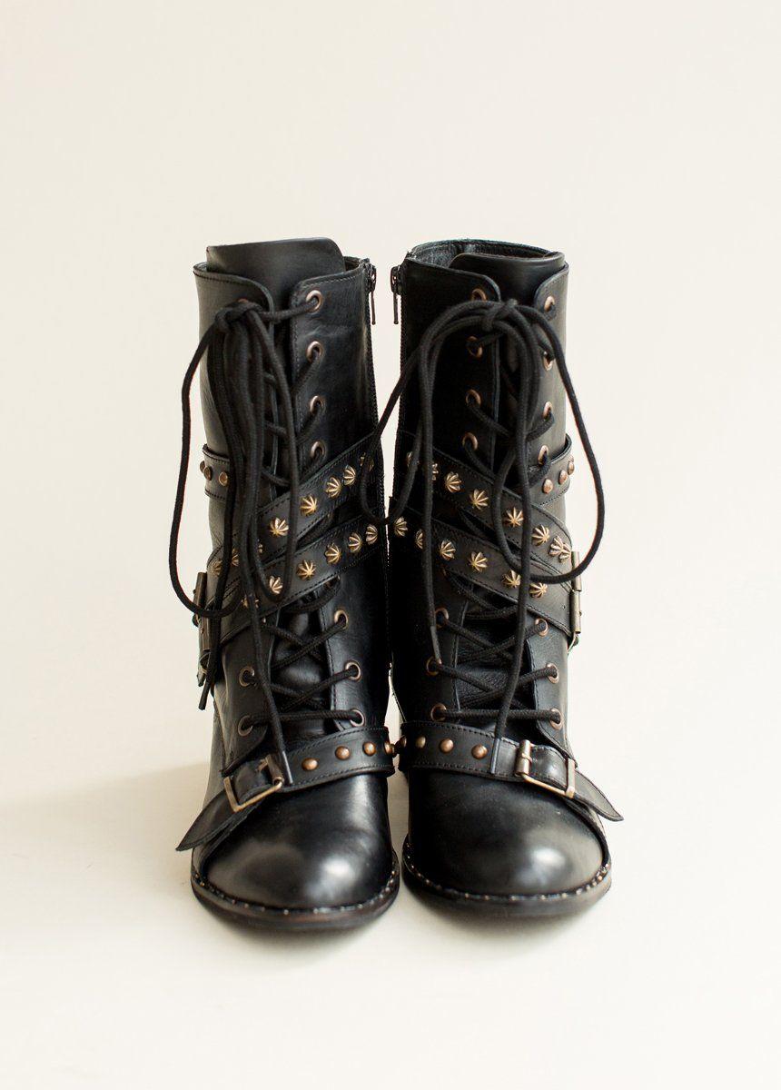 Rowan Leather Combat Boot in Distressed Black Female Product Image