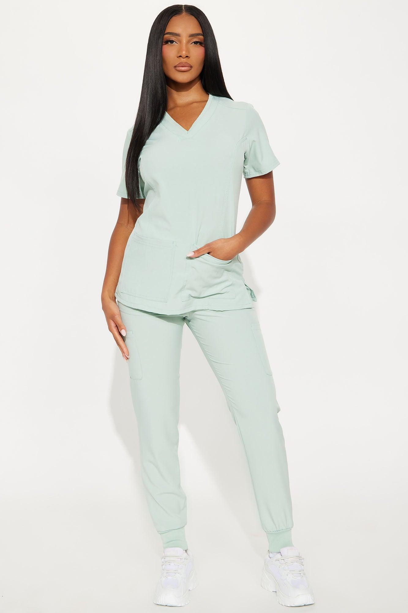 Checked In 4 Way Stretch Scrub Uniform Jogger Set - Sage Female Product Image