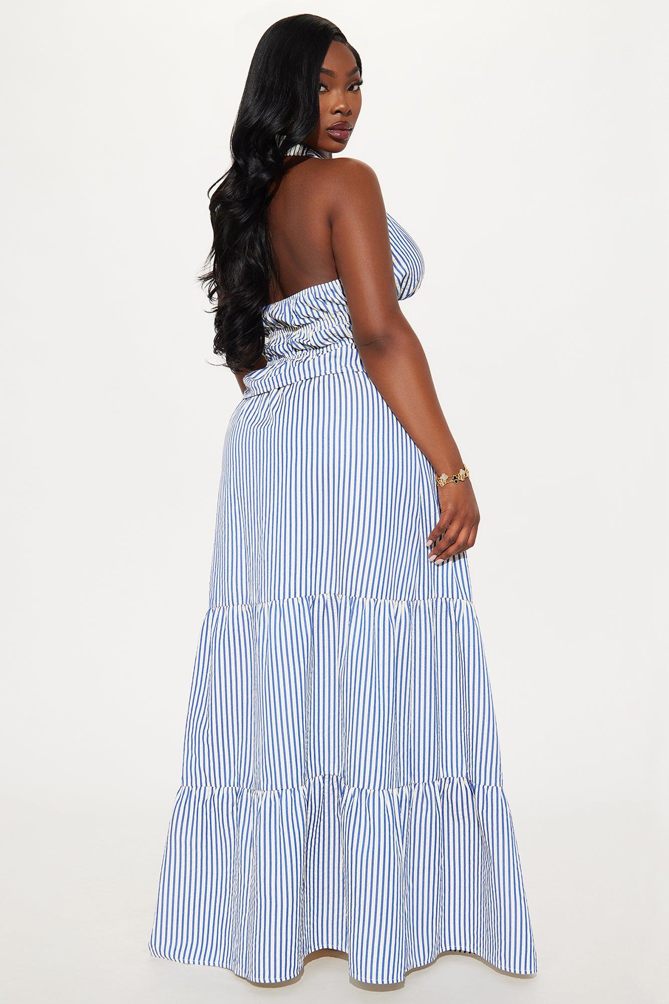 Polly Pinstripe Maxi Skirt Set - Blue/combo Product Image