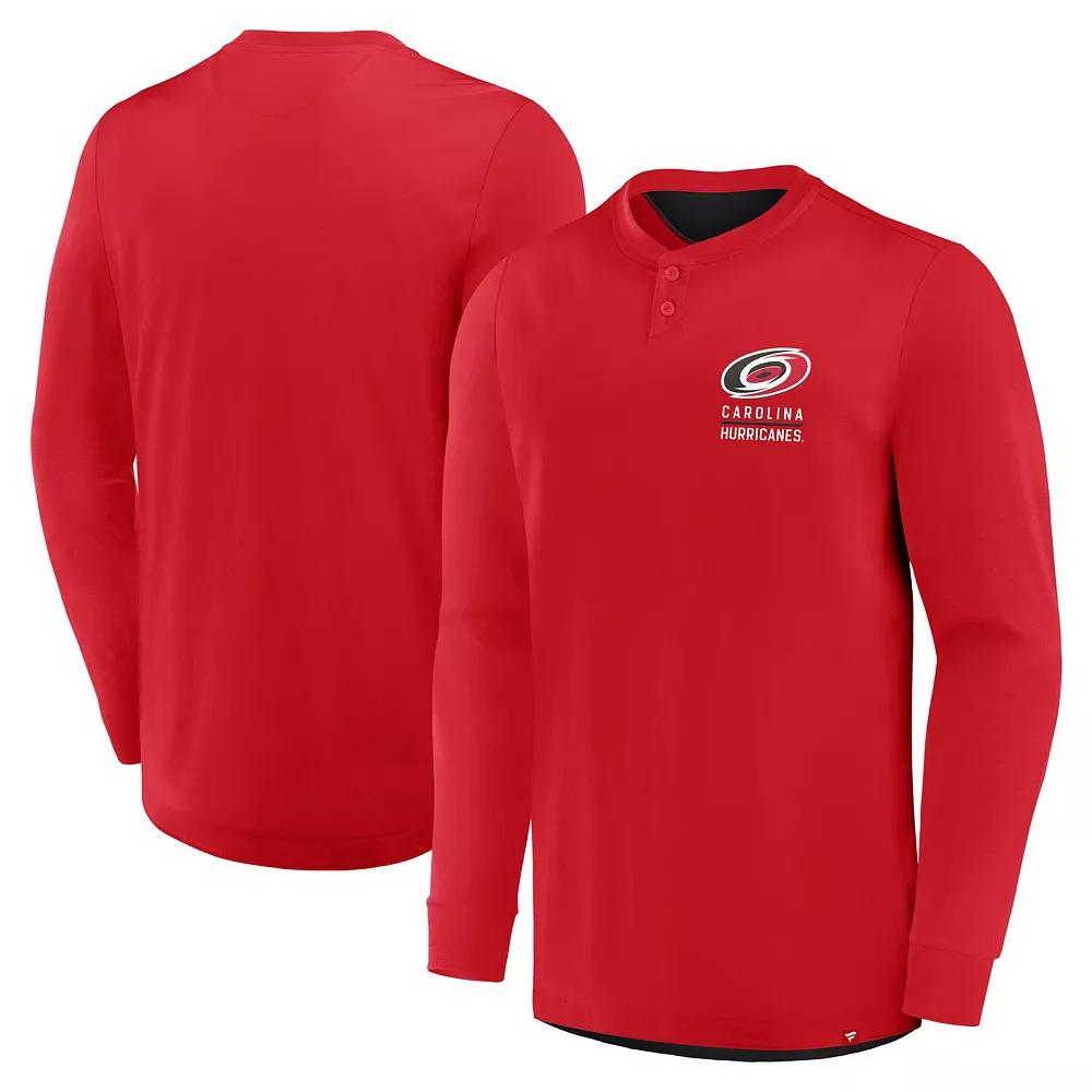 Men's Fanatics Red Carolina Hurricanes Adrenaline Push Long Sleeve Henley Shirt,  Product Image