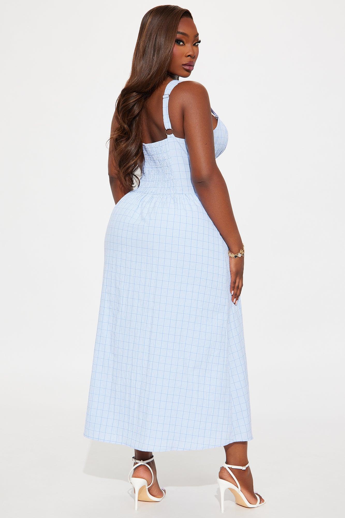 In The Moment Gingham Midi Dress - Blue/combo Female Product Image