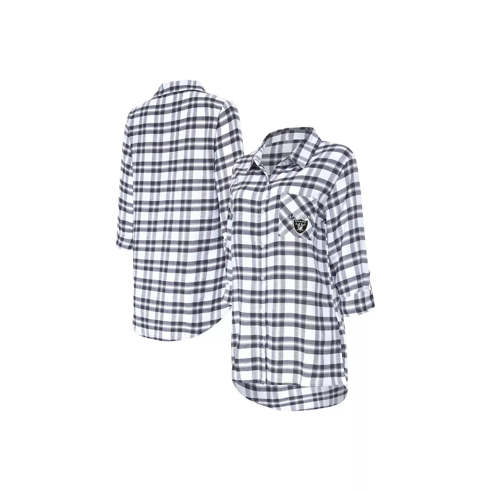 Women's Concepts Sport Charcoal Las Vegas Raiders Sienna Plaid Full-Button Long Sleeve Nightshirt, Size: XL, Lvr Charco Product Image