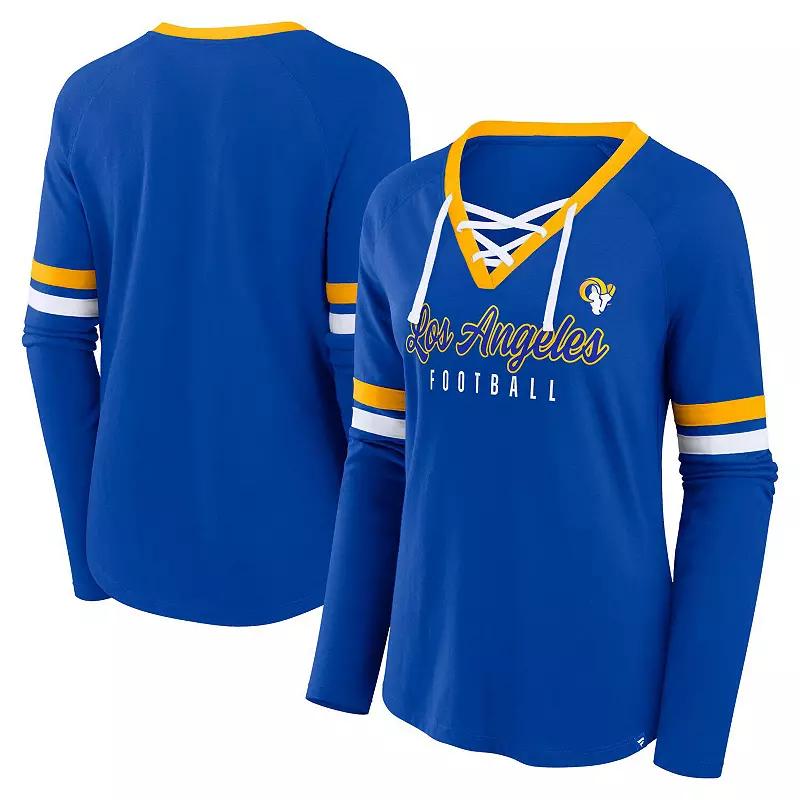 Women's Fanatics Royal Los Angeles Rams Won and Done Lace-Up Long Sleeve Fashion Top, Size: Large, Blue Product Image