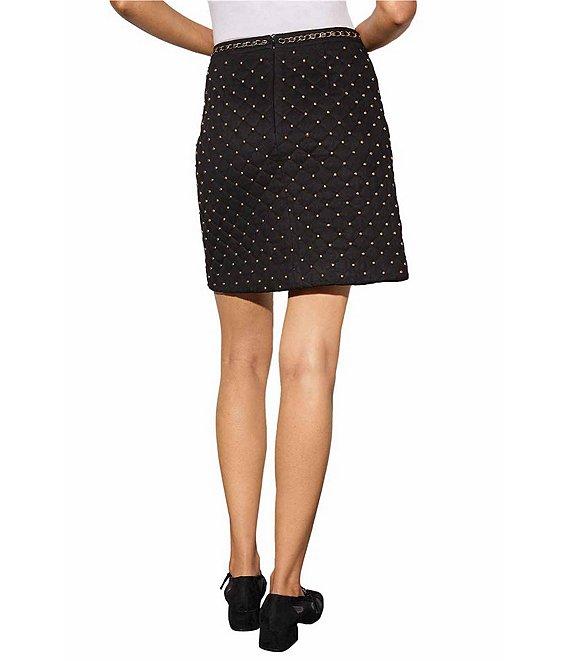 Ming Wang Faux Suede Stud and Braided Chain Embellished Pencil Skirt Product Image