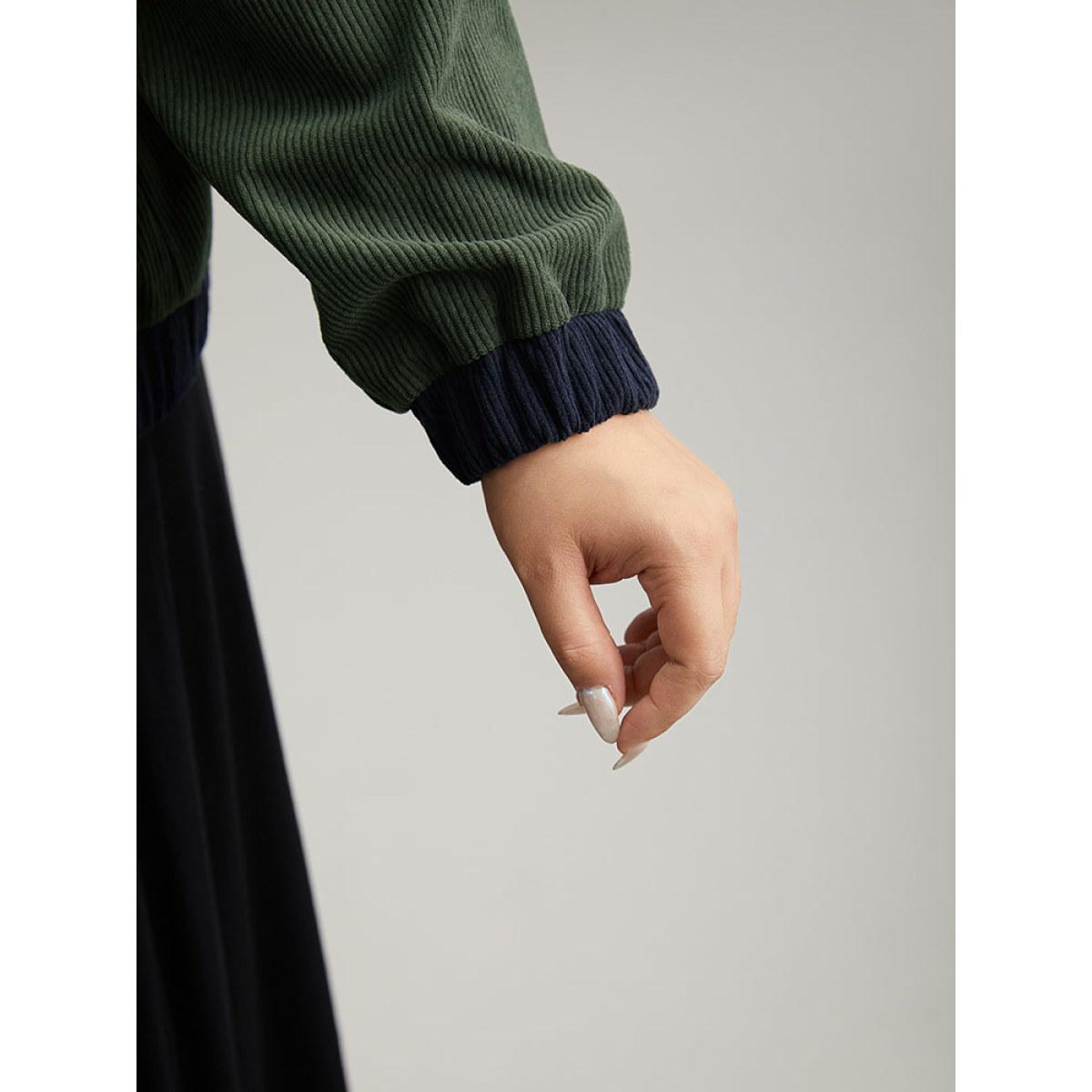 Plus Size Lapel Collar Geometric Patchwork Jacket Women ArmyGreen Elastic cuffs Dailywear Jackets BloomChic 12/L Product Image