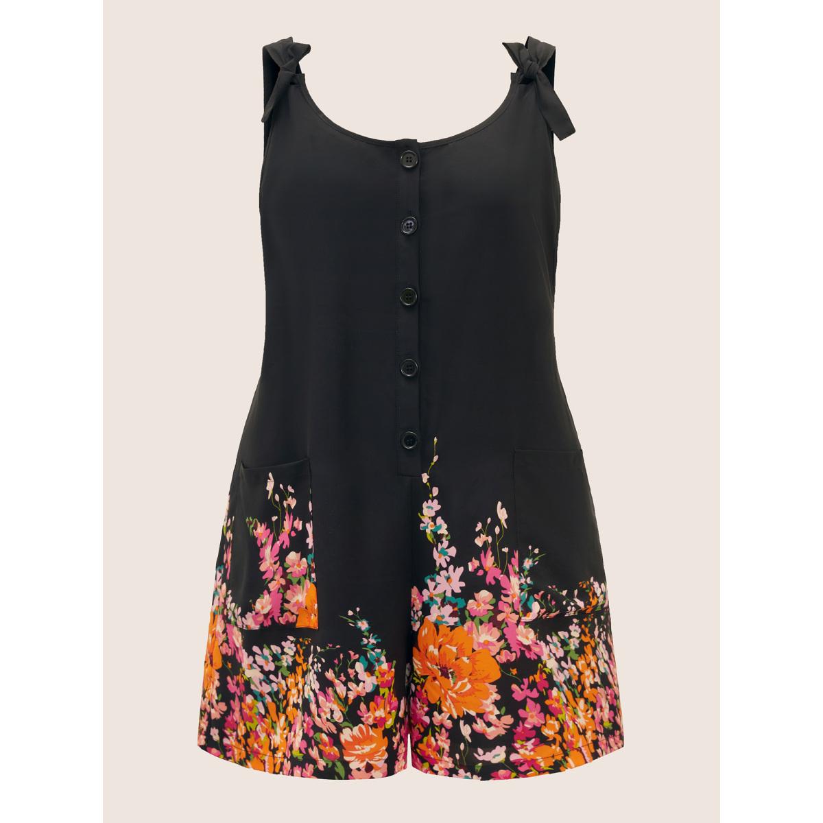 Plus Size Black Boho Print Patch Pocket Ties Jumpsuit Women Elegant Sleeveless Non Everyday Loose Jumpsuits BloomChic 14-16/1X Product Image
