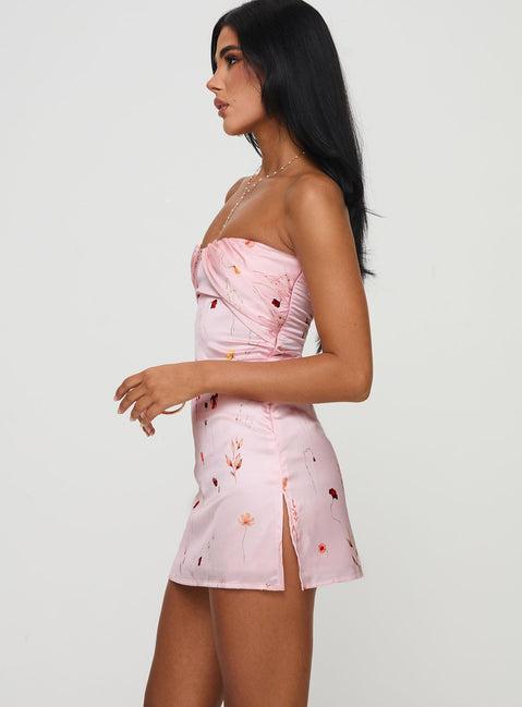 Irena Strapless Mini Dress Pink Floral Product Image