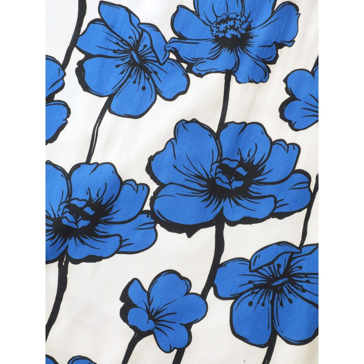 Plus Size Large Floral Print Notched Collar Midi Dress Mediumblue Women Timeless Notched collar Short sleeve Curvy BloomChic 30/6X Product Image