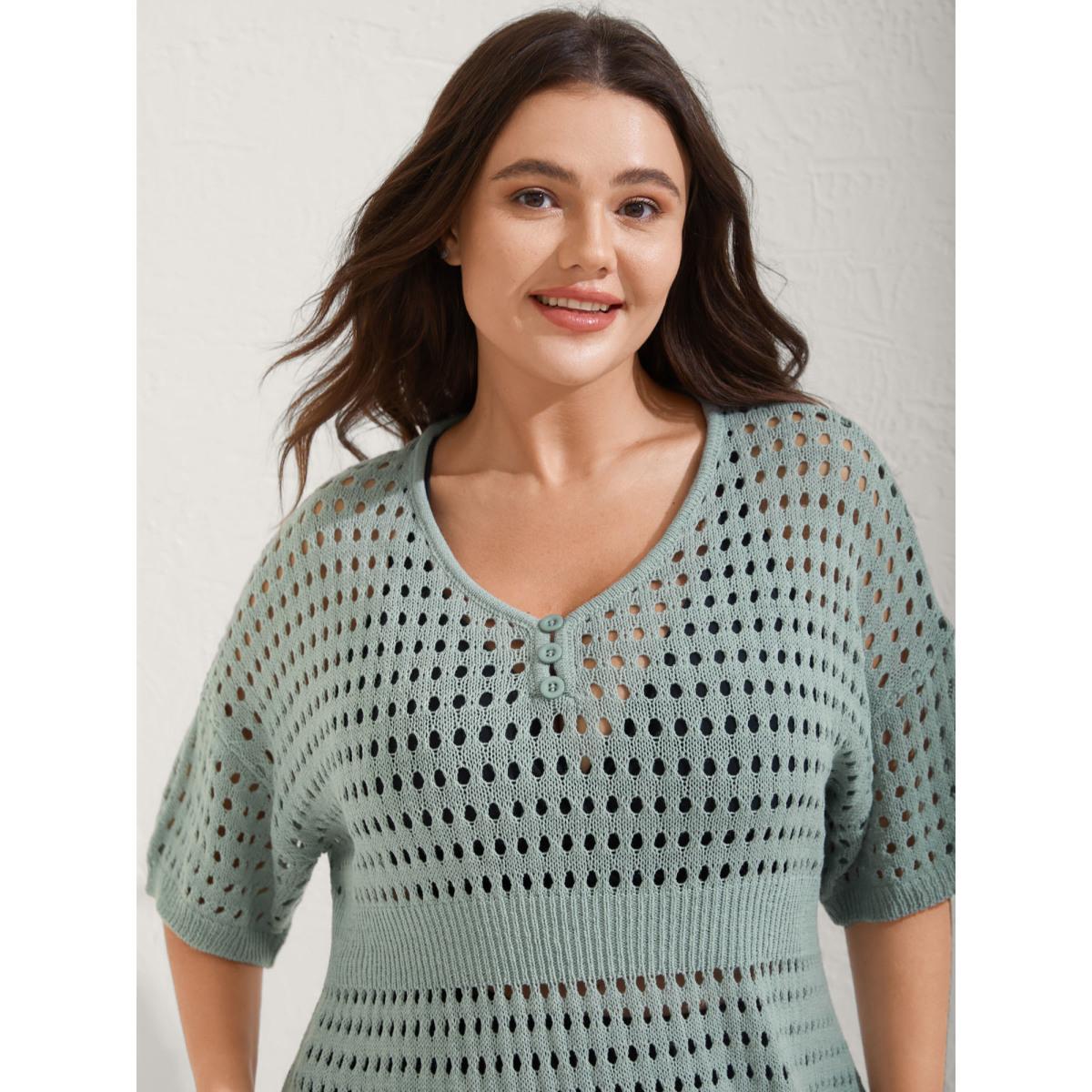 Plus Size Cut-Out Waist-Cinched Button Swim Cover-Up Women's Swimwear Mint Resort Loose Cut-Out Curve Swim Cover Ups BloomChic 10/M Product Image