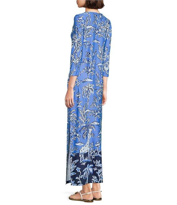 Lilly Pulitzer Seralina Printed Chillylilly UPF 50+ Boat Neck 3/4 Sleeve Maxi Dress Product Image