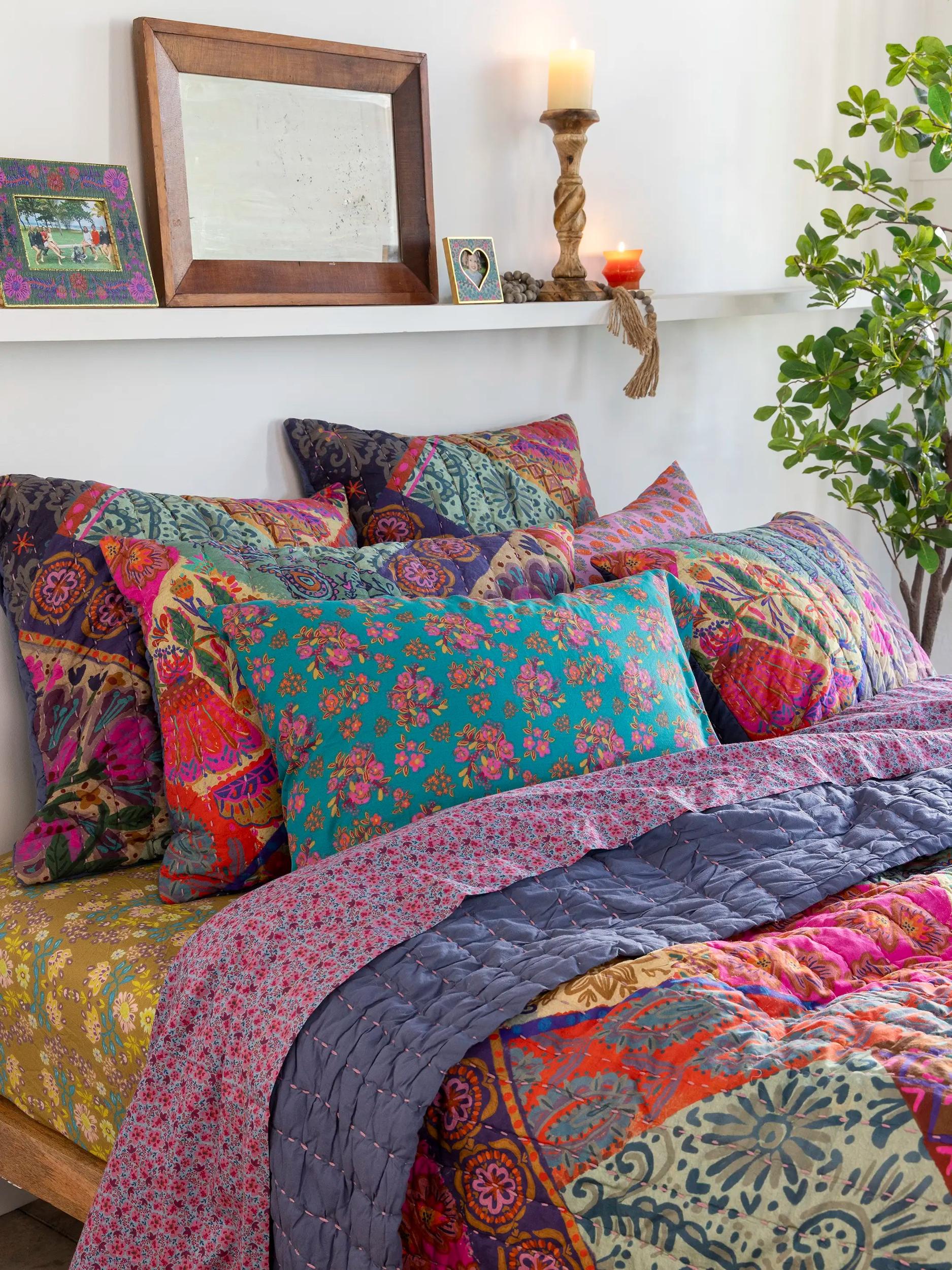 Bungalow Reversible Cotton Quilt - Boho Blooms Patchwork Product Image