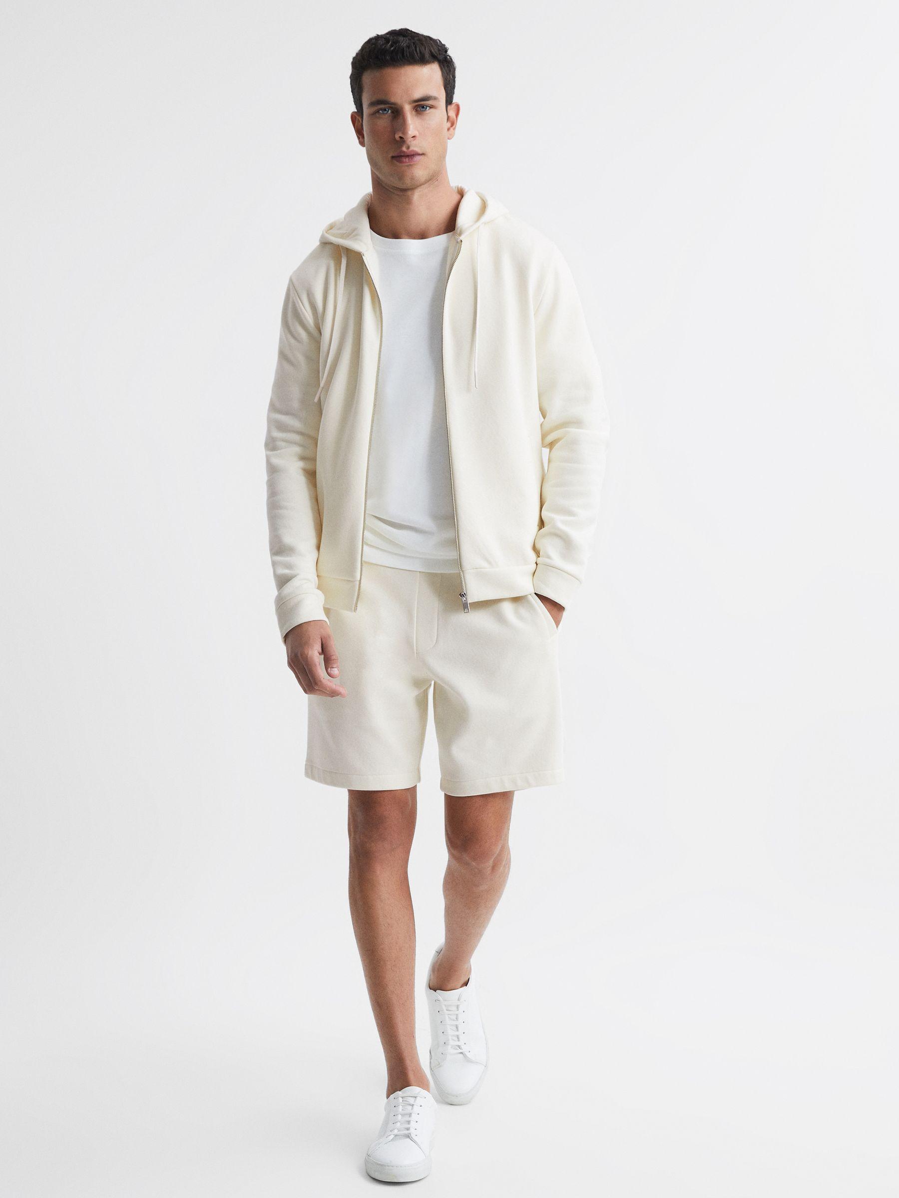 Cotton Zip-Through Hoodie in Ecru Product Image