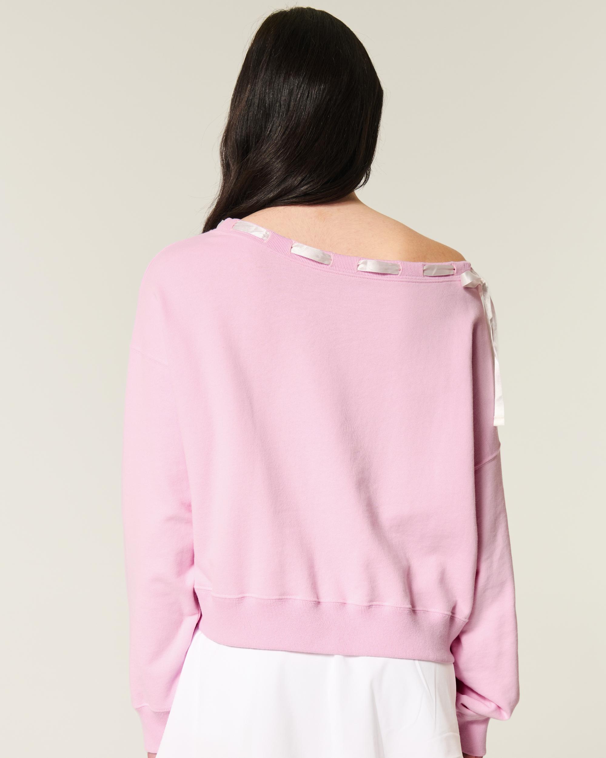 Off-the-Shoulder Tie Sweatshirt Product Image