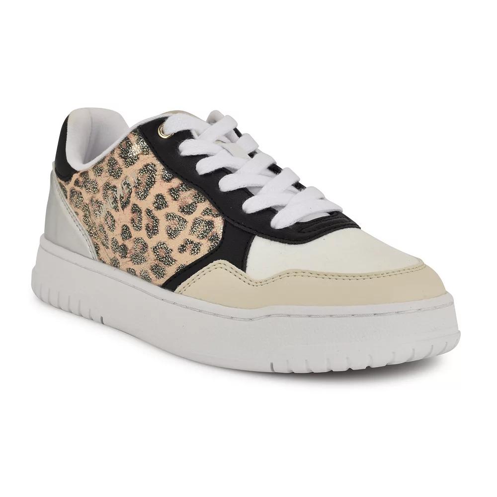 Nine West Nenya Casual Lace-Up Round Toe Sneakers, Women's, Size: 7.5, Gold Leopard Shimmer Product Image