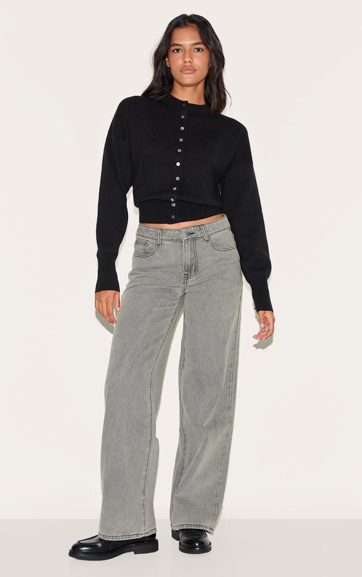  Grey Stone Washed Mid Rise Straight Leg Jeans Product Image