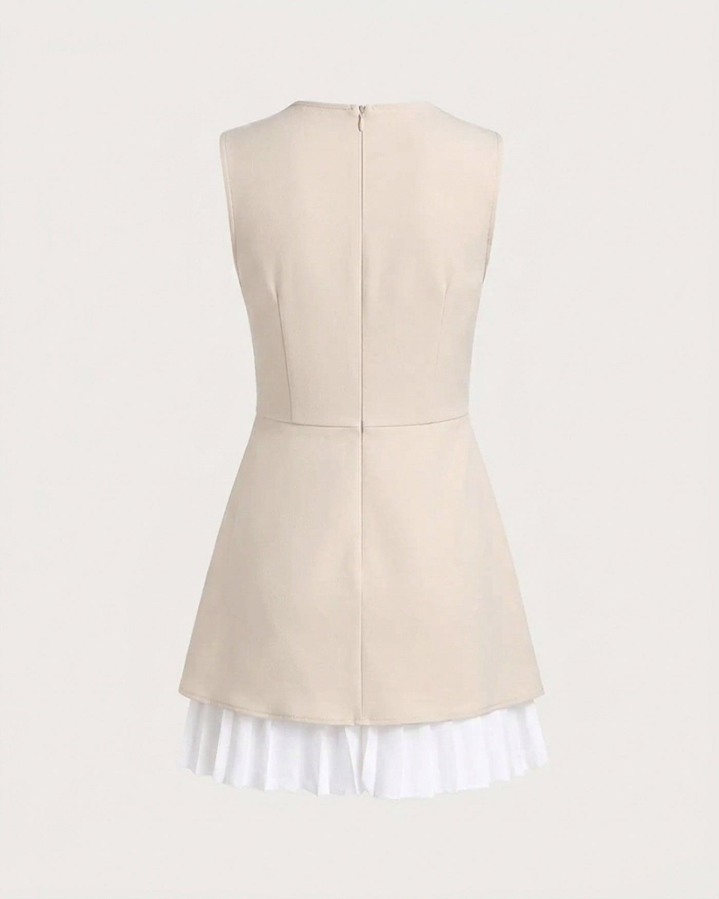 Women's Apricot Splicing Pleated Mini Dress Female Product Image