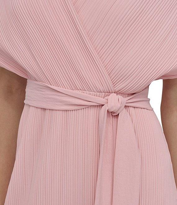 DKNY by Donna Karan Woven Crossover V-Neck Short Dolman Sleeve Belted A-Line Midi Dress Product Image