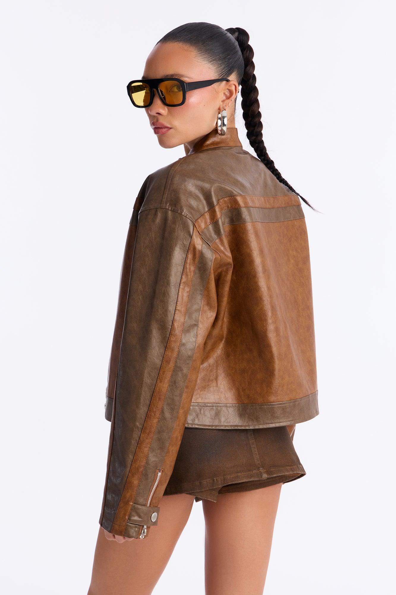 Rev Your Engine Faux Leather Moto Jacket - Brown Female Product Image