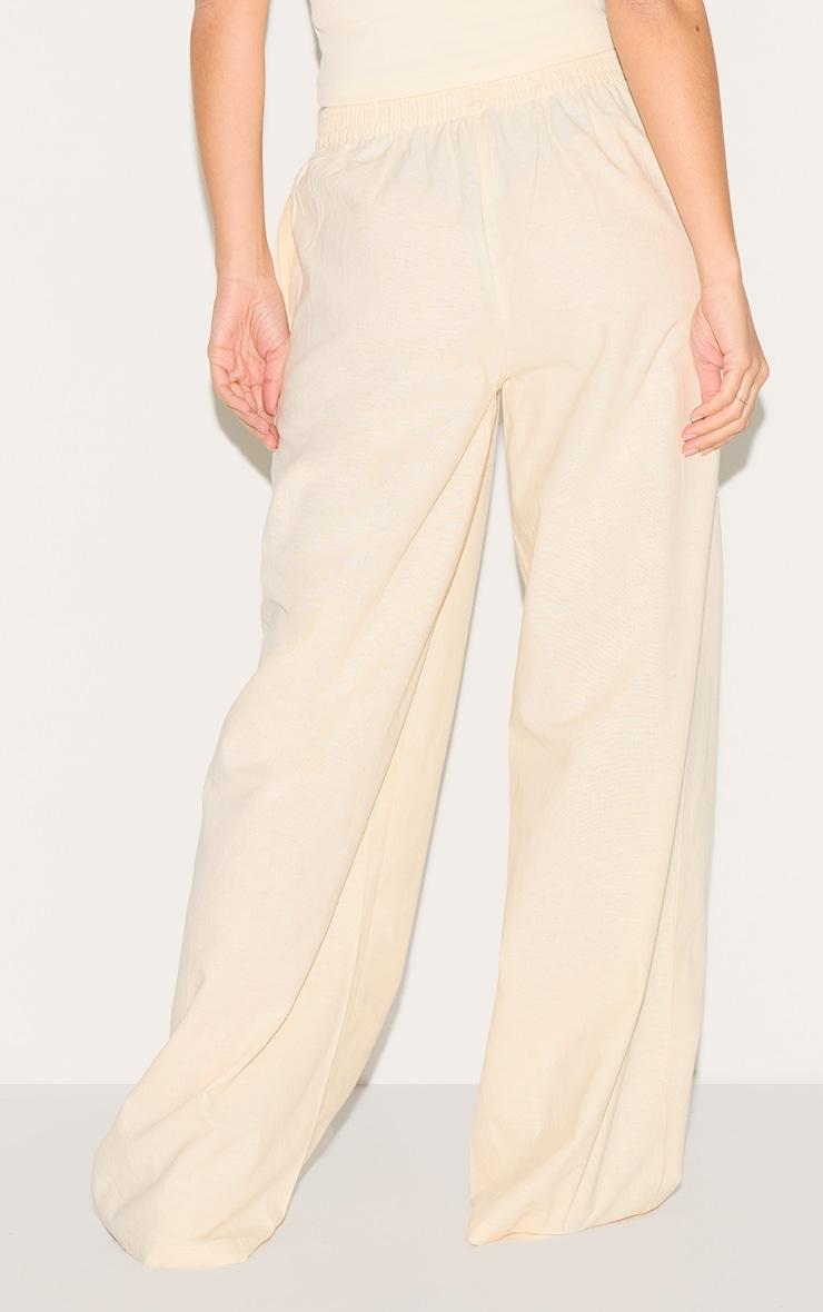 Cream Cotton Linen Look Elasticated Waist Straight Leg Pants Product Image