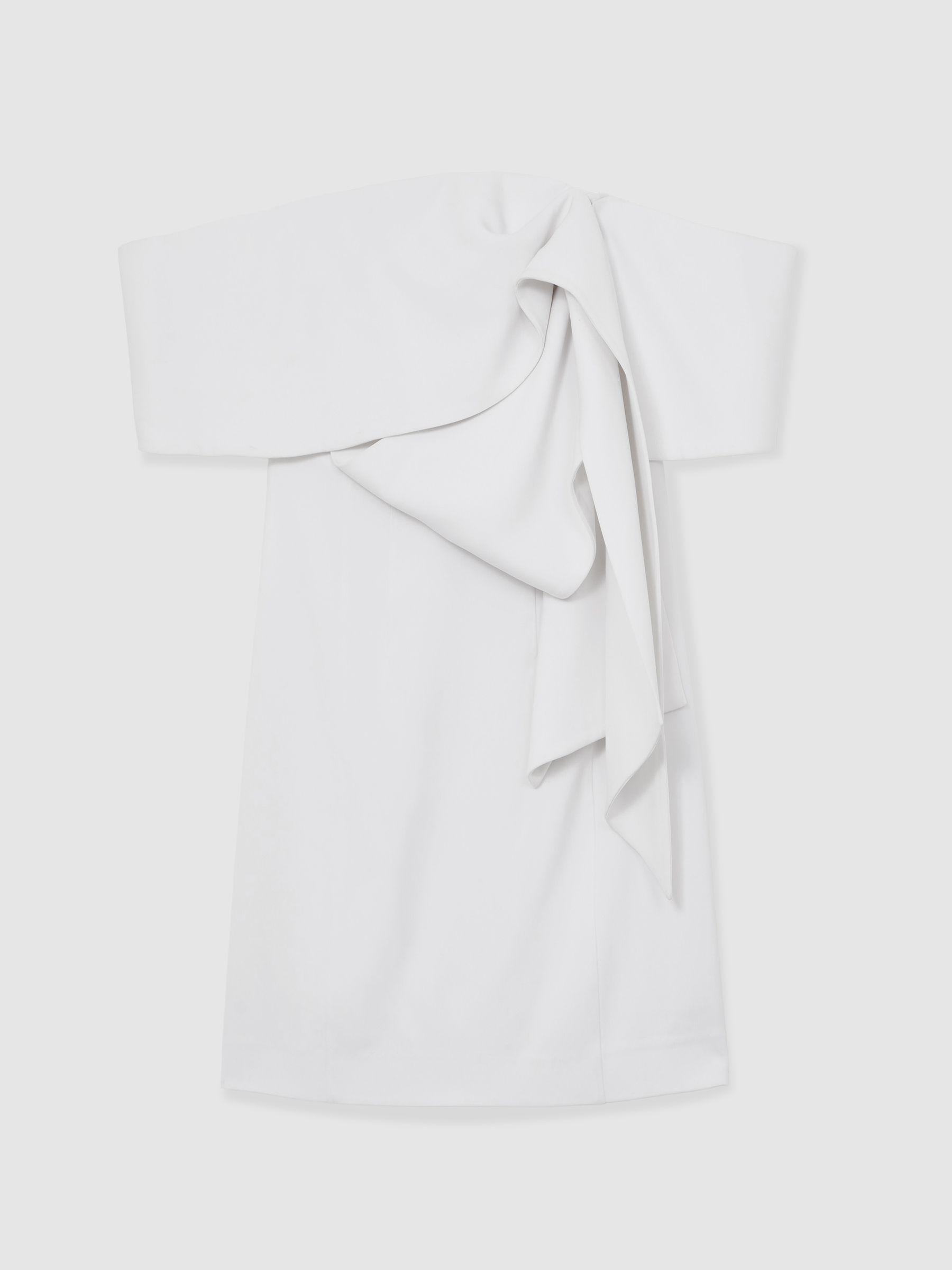 Sculptural Off-Shoulder Mini Dress in Ivory Product Image