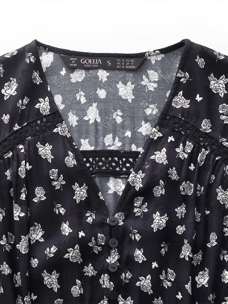 Floral Print Lantern Slit Sleeve Women Maxi Dress With Scrunchie Product Image