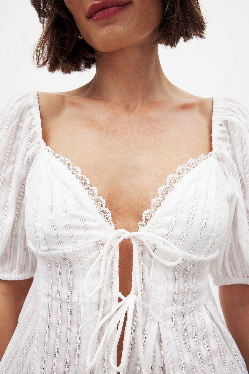 Puff Shoulder Tie Front Corset Top Product Image