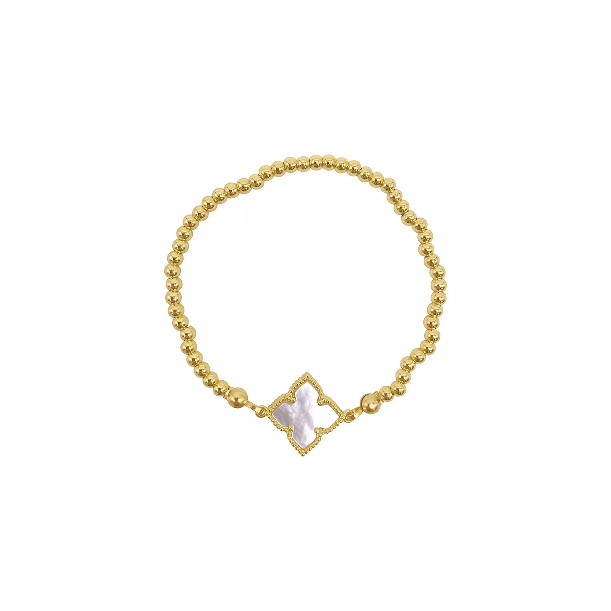 Adornia Brass & Mother of Pearl Flower Ball Bracelet, Women's, White Product Image