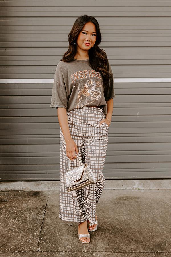 The Madison High Waist Plaid Pants in Mocha Product Image