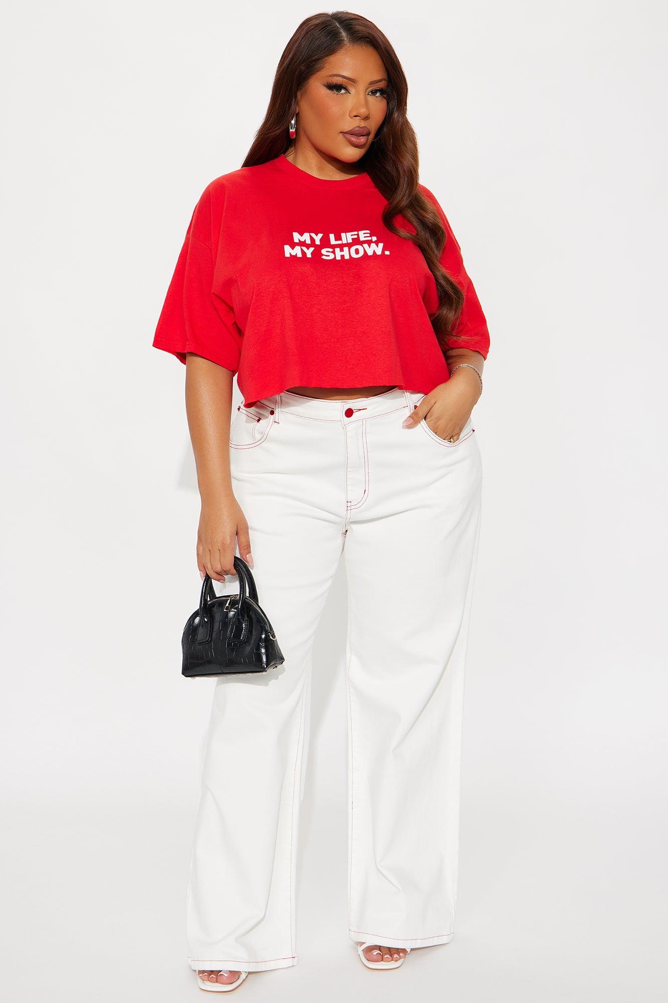 Cherry Bow Embroidered Wide Leg Jeans - White Female Product Image