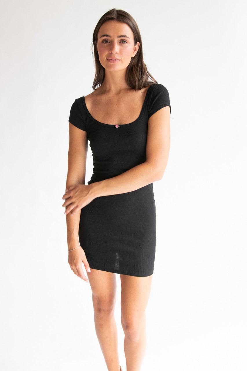 Square Neck Rose Bud Ribbed Mini Dress Product Image