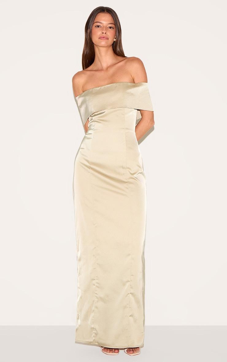 Sage Bridesmaid Bardot Fold Over Sleeveless Maxi Dress Product Image