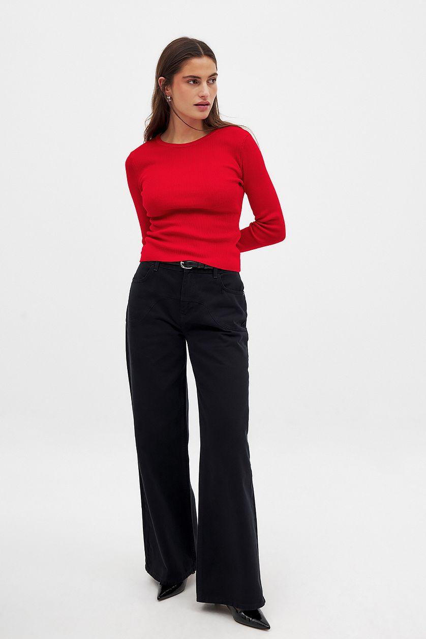 Ribbed Knitted Round Neck Top Product Image