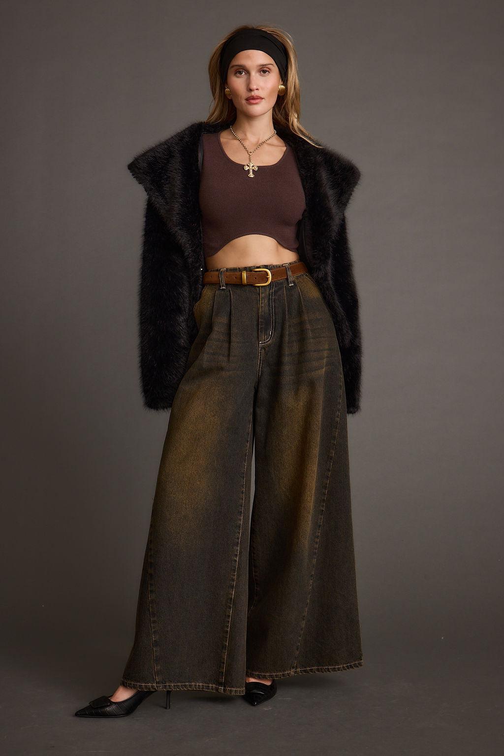 Brielle Black Faux Fur Cropped Jacket Product Image