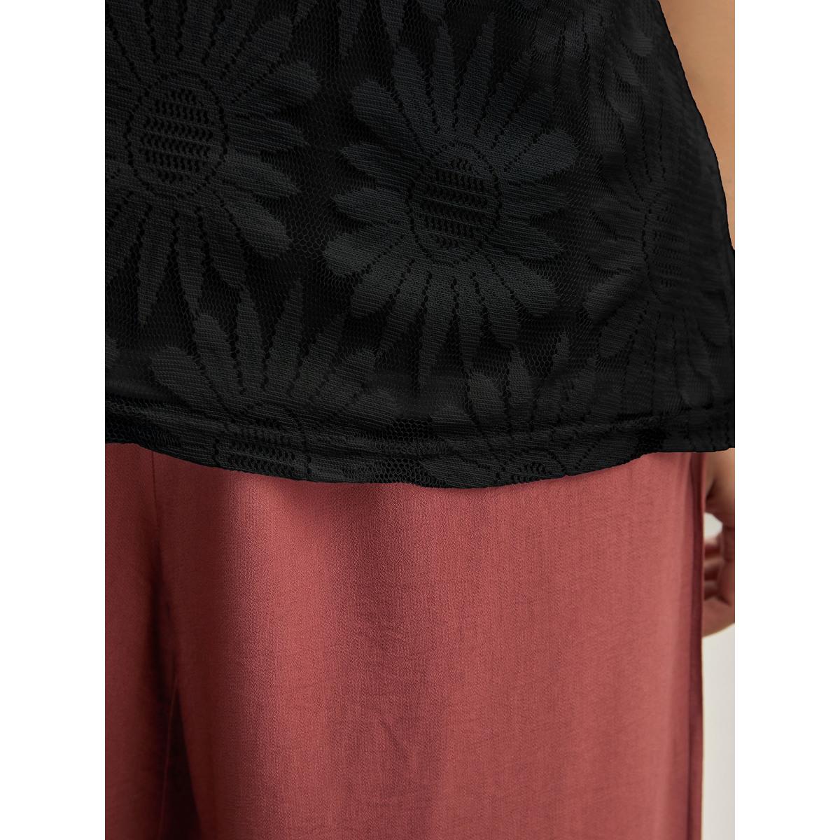 Plus Size Lace Lined Flowy Tank Top Women Burgundy Resort Non Round Neck Vacation Tank Tops Camis BloomChic 18-20/2X Product Image