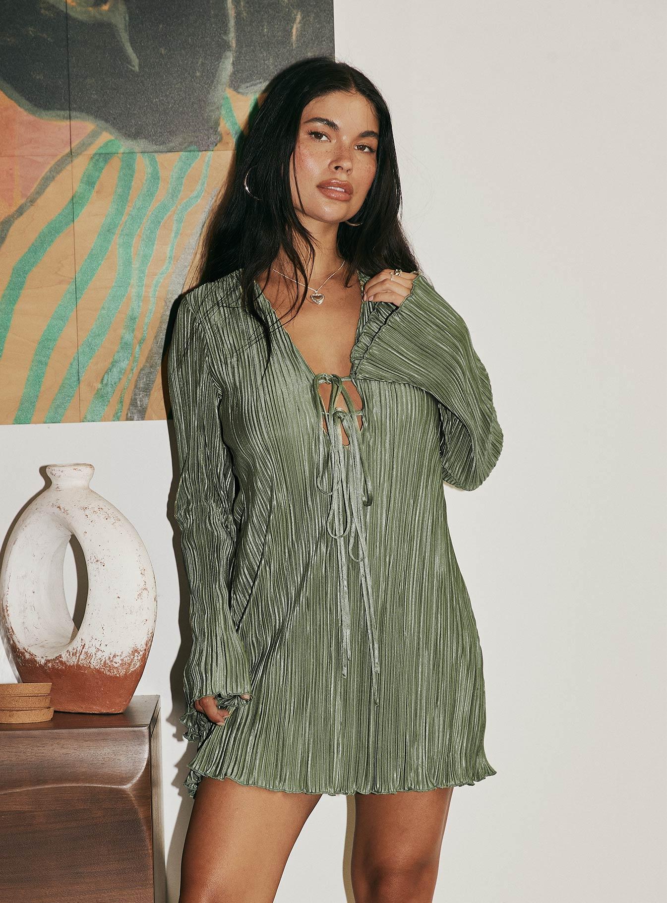 Malop Long Sleeve Mini Dress Sage Product Image
