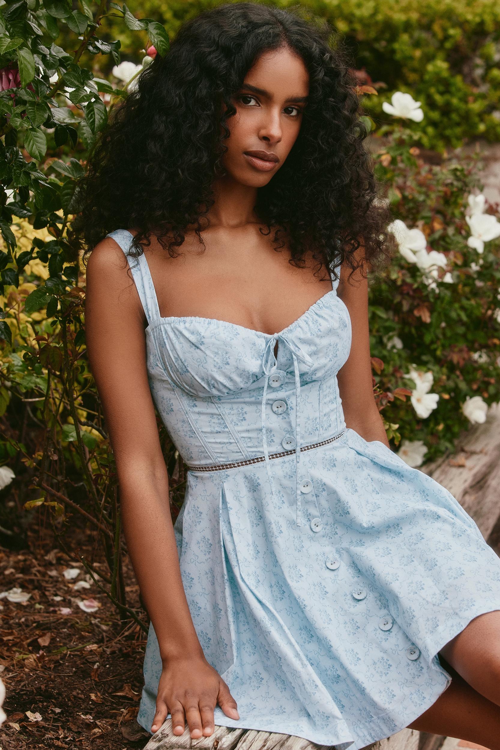 Calia  blue floral print stretch cotton mini dress Product Image